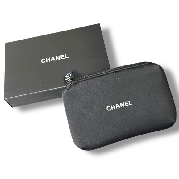 Black Chanel Neoprene Cosmetic Pouch - New In Box - Picture 1 of 8